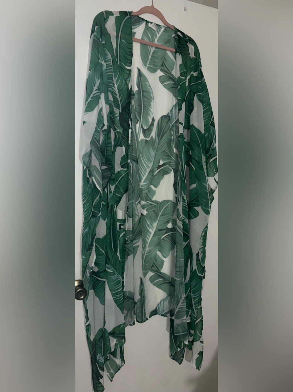Sheer Tropical Leaf Kimono - Green Leaf Print
